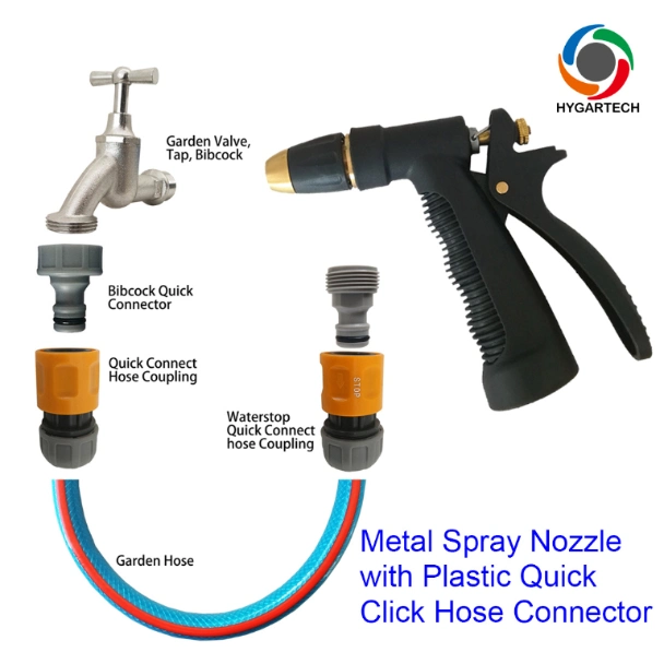 Metal Garden Hose Nozzle Black Gun W/ Rear Trigger Control
